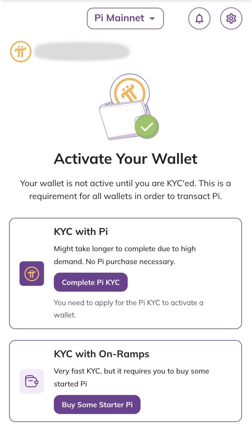Wallet activation in the Pi Wallet